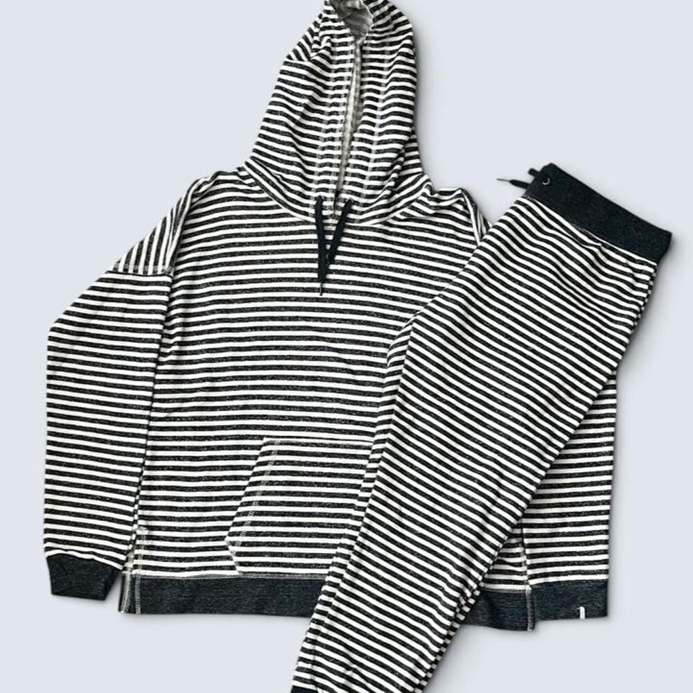 Volcom Black White Striped Hoodie Jogger Lounge Set Matching Tracksuit Size XL